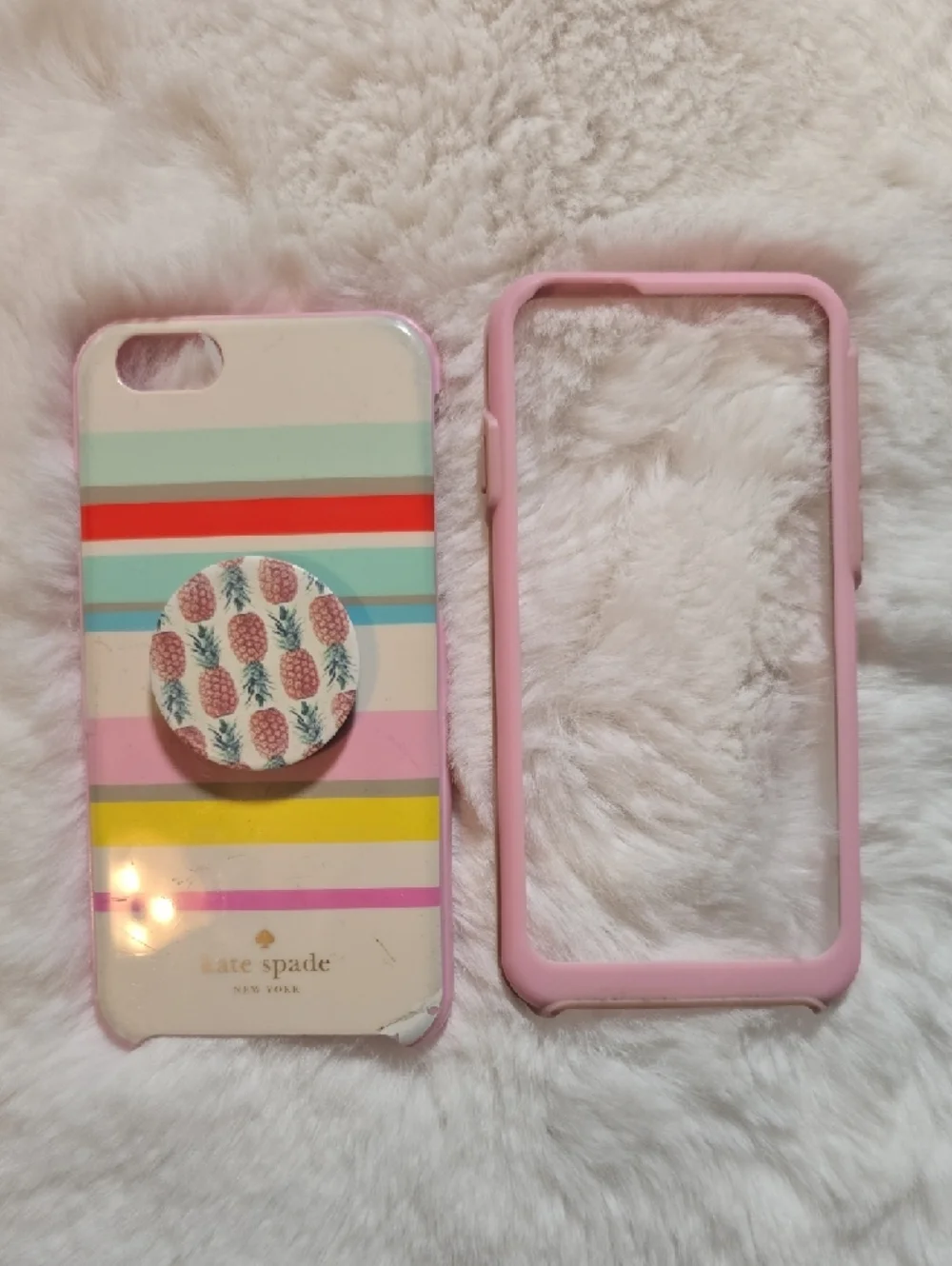kate spade Iphone 6, 6s, 7, 8 Plus Striped iPhone Case with Pineapple Pop Socket